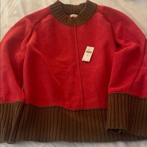 Anthropologie Maeve Red and Brown Crew Neck Sweater
